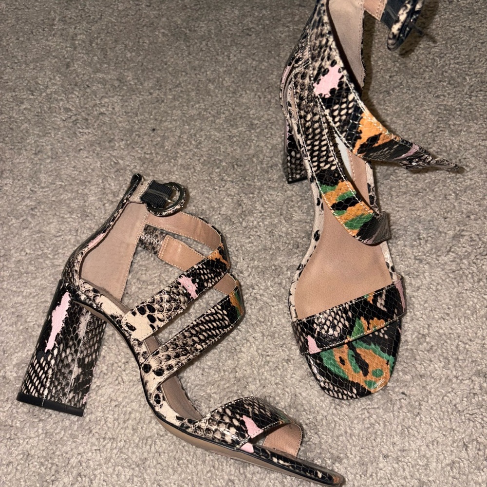 Chelsea & Violet Pink and Green Heels with Ankle Strap - Never Worn!